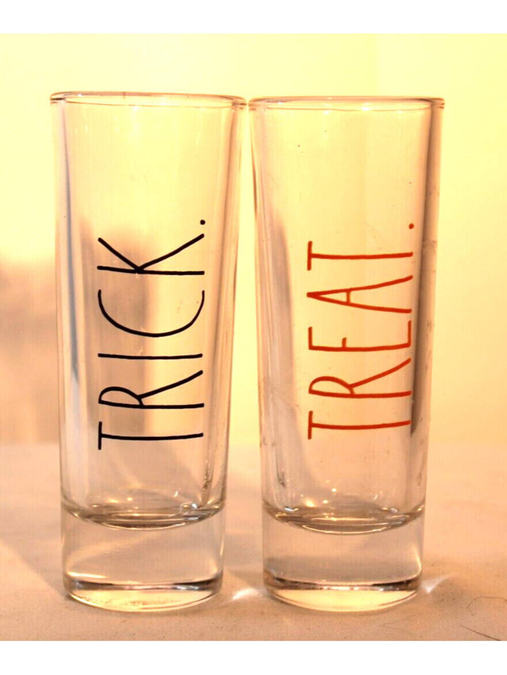 Rae Dunn Trick and Treat 4 oz. shot glasses 4" Barware Halloween Pair